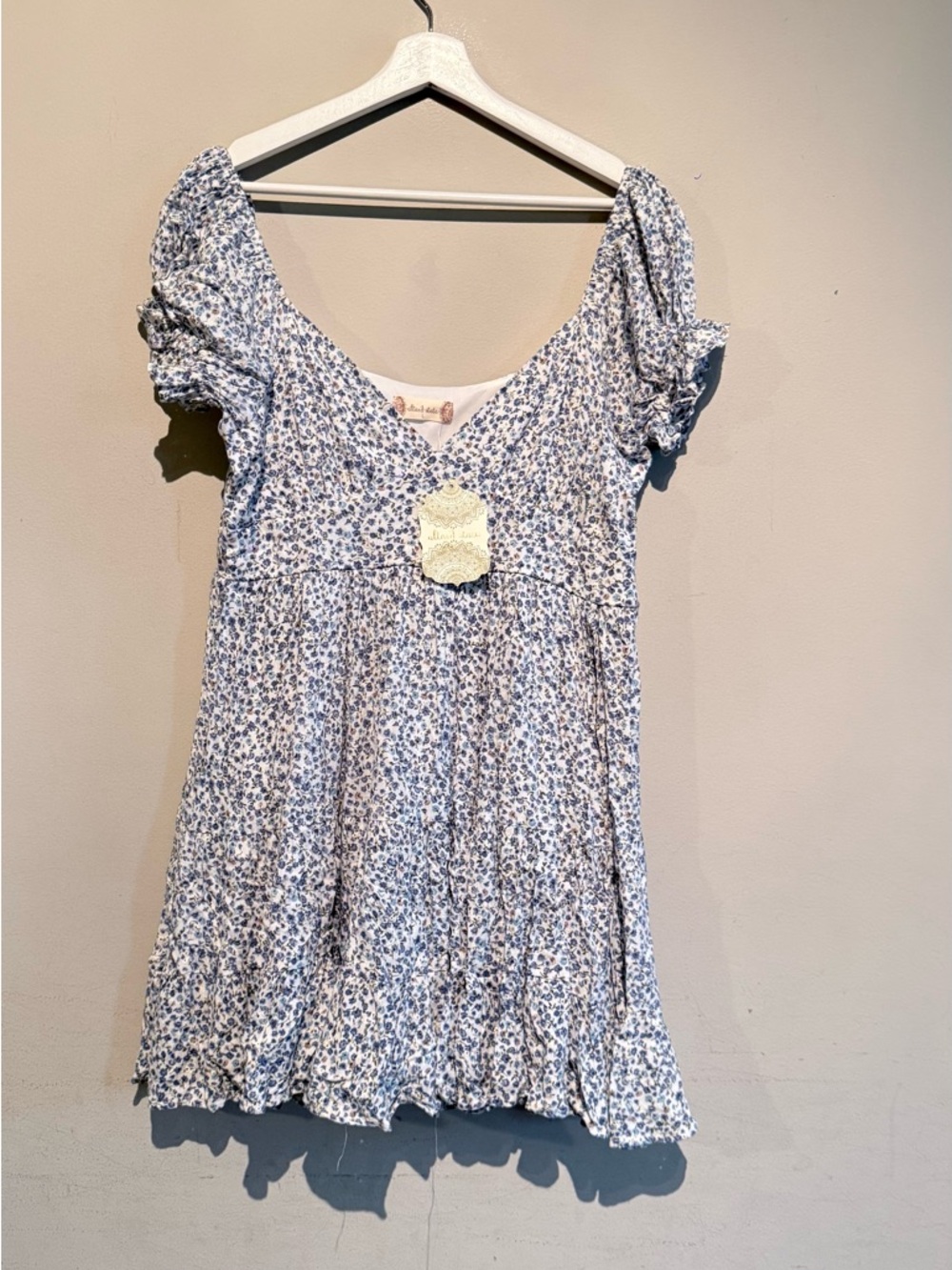 NWT Altar'd State blue white floral dress Women L Vacation Travel Summer Fall